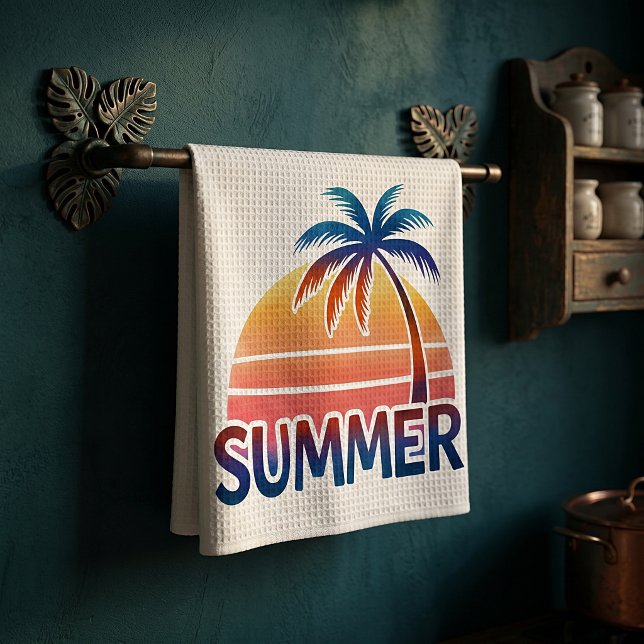 Sommar retro solnedgång palmträd kökshandduk (Skapare uppladdad)