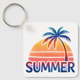 Sommar retro solnedgång palmträd nyckelring