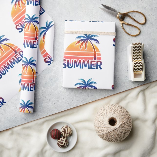 Sommar retro solnedgång palmträd presentpapper (Hantverk)