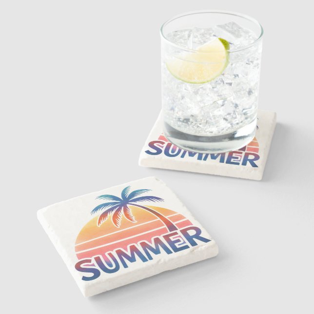 Sommar retro solnedgång palmträd stenunderlägg (Sidan)