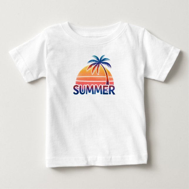 Sommar retro solnedgång palmträd t shirt (Framsida)