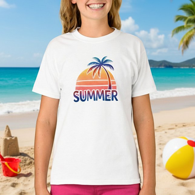Sommar retro solnedgång palmträd t shirt (Skapare uppladdad)