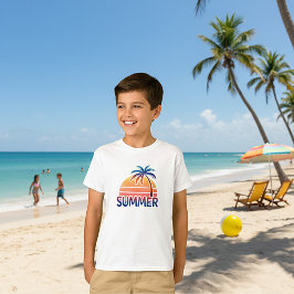 Sommar retro solnedgång palmträd t shirt