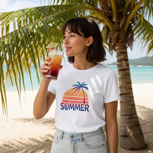 Sommar retro solnedgång palmträd t shirt (Skapare uppladdad)