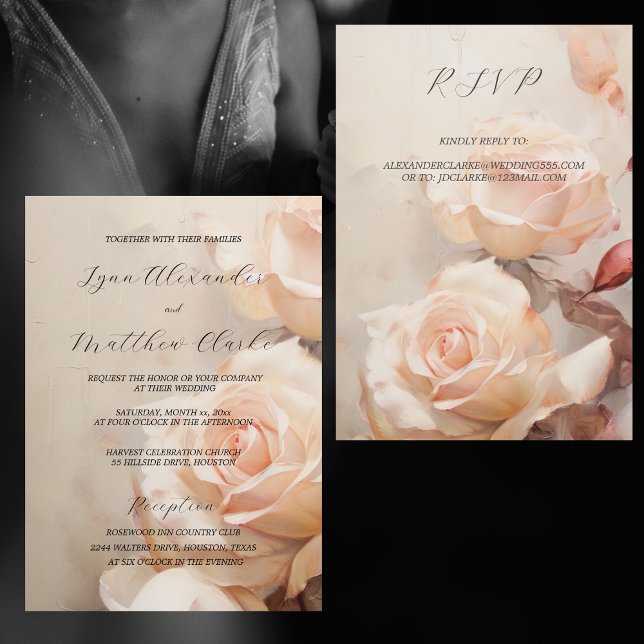 Sommar Ro Elegant bröllop med OSA Inbjudningar (Summer Roses Elegant Wedding Invitation With RSVP)