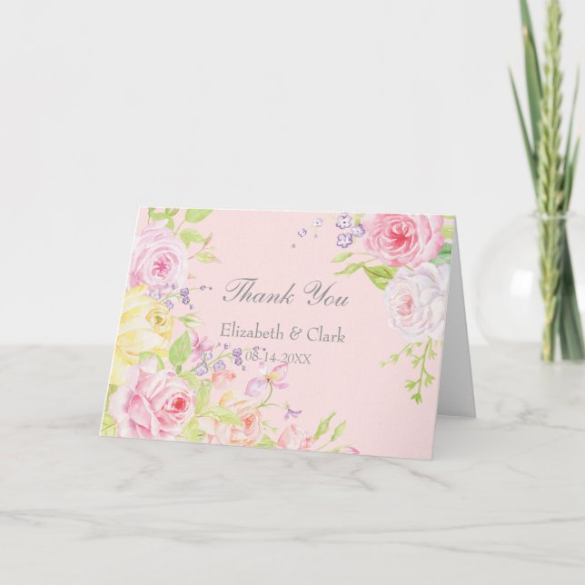 Sommar Ro Flowers Bröllop Tack Kort (Framsida)