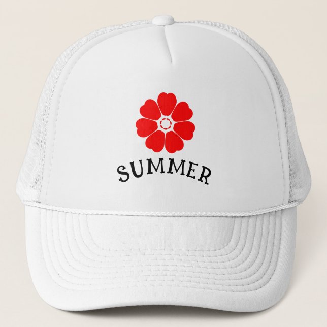 Sommar Röd Blommig Truckerhatt Keps (Framsida)