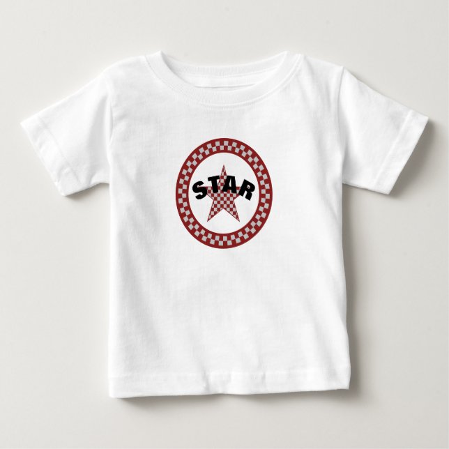 Sommar Röd Karo Stjärna  T Shirt (Framsida)