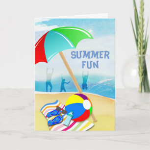 Sommar Roligt Beach Scene med folk i Vatten Kort