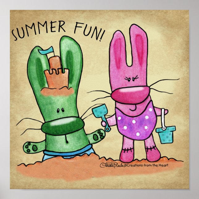 Sommar Roligt-Bunnies i Beach Poster (Framsidan)