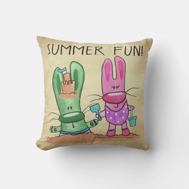 Sommar Roligt-Bunnies i Beach Utomhuskudde (Framsida)