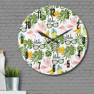Sommar Roligt Cute Tropical Mönster Stor Klocka