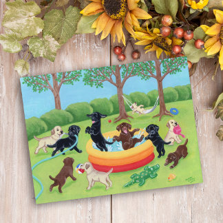 Sommar Roligt Labradors Painting Vykort