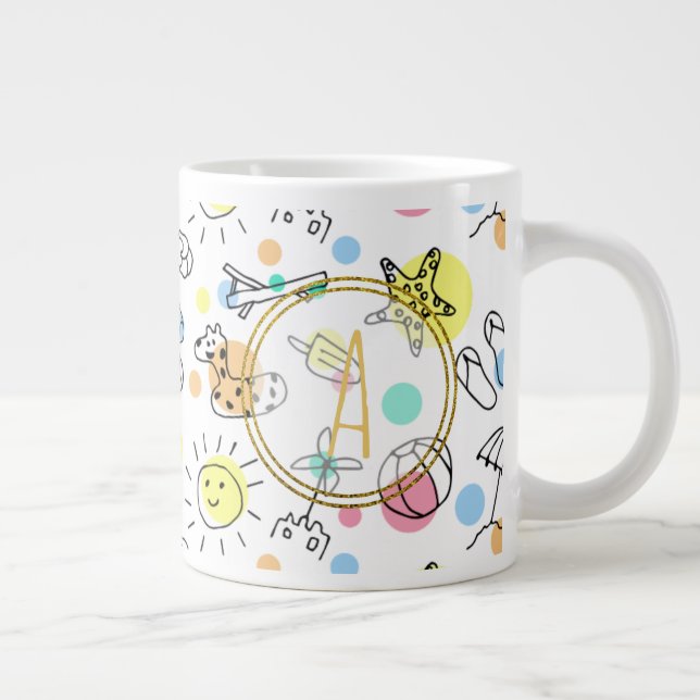 Sommar Roligt Monogram Beach Helgdag Doodles Decor Jumbo Mugg (Höger)