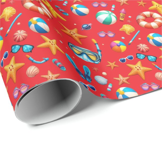Sommar Roligt Mönster Red Presentpapper (Rullad Hörn)