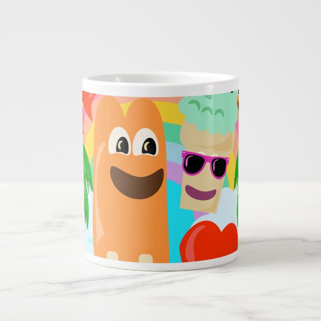 Sommar-Roligten behandlar Cute Tecknad Art Joy Jumbo Mugg (Framsidan)