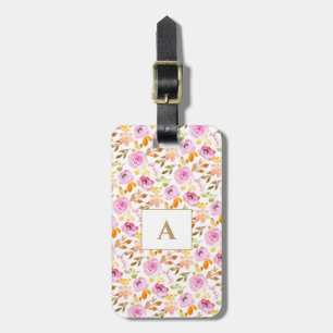 Sommar-Rosa-Blommigt-familjen Monogram Bagagebricka