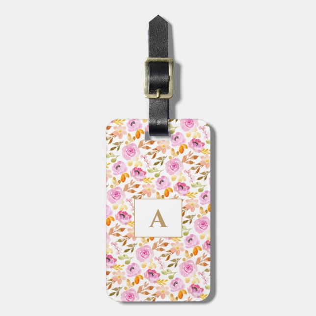 Sommar-Rosa-Blommigt-familjen Monogram Bagagebricka (Vertikal Framsida)