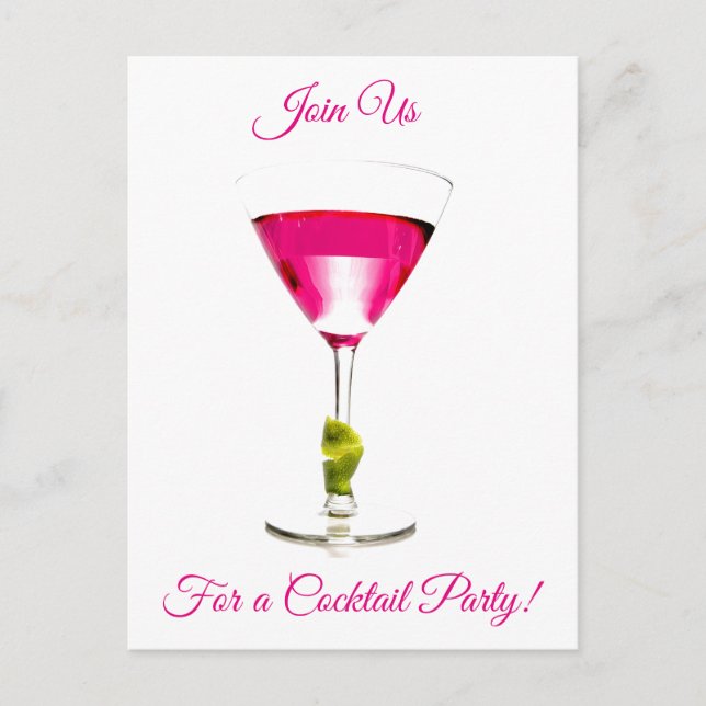 Sommar Rosa Cocktail Party-inbjudan Inbjudan Vykort (Framsida)