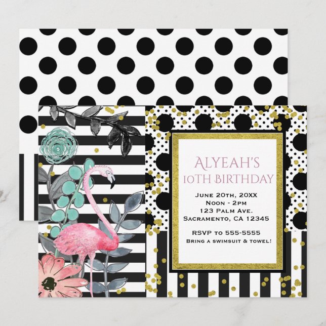 Sommar Rosa Flamingo Polka-prickinbjudningar Inbjudningar (Fram/baksida)