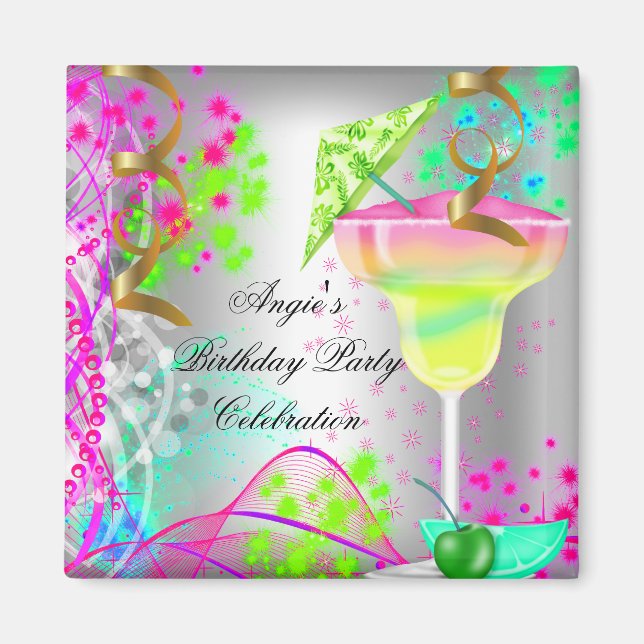 Sommar Rosa Födelsedagsfest Färgglad Cocktail Magnet (Framsidan)