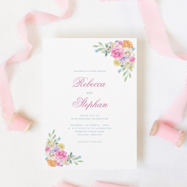 Sommar Rosa Garden Blommigt QR-kod Foto Bröllop Inbjudningar (Skapare uppladdad)