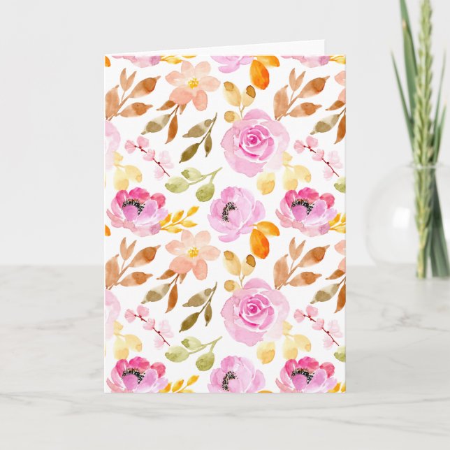 Sommar Rosa Girly Watercolor Blommigt Blank Kort (Framsida)