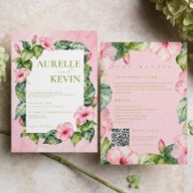 Sommar Rosa Grön Blommig Vattenfärg QRkod Bröllop