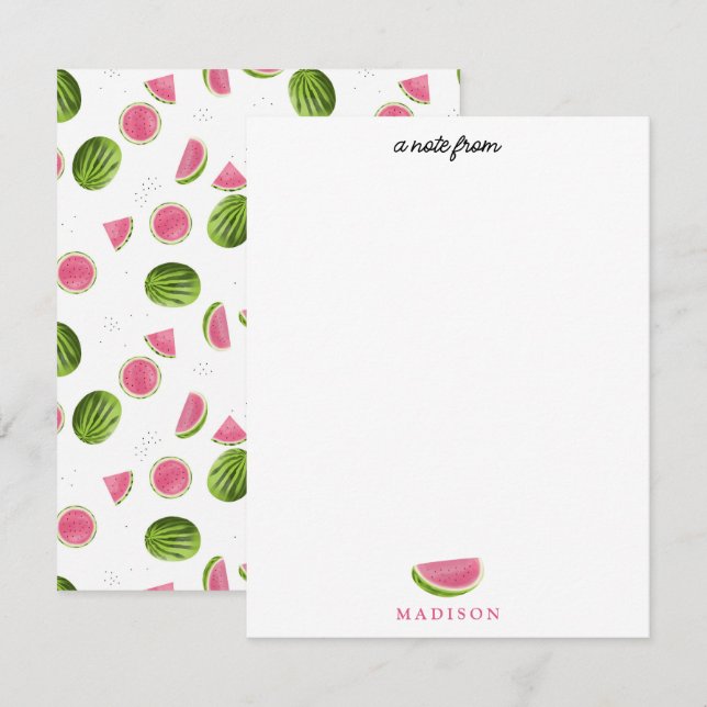 Sommar Rosa & Grön Vattenmelon Mönster Anteckningskort (Fram/baksida)