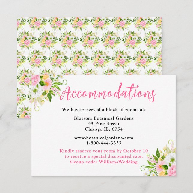 Sommar Rosa Gula Blommig Bröllopsinackordering Tilläggskort (Fram/baksida)