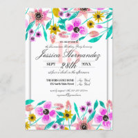 Sommar Rosa Gult Blommigt Watercolor Quinceañera