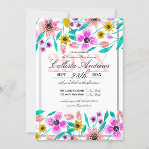 Sommar Rosa Gult Blommigt Watercolor Studenten Inbjudningar