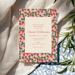 Sommar Rosa Jordgubb Frukt Botanisk Bebis Shower Inbjudningar