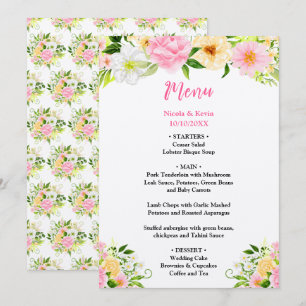 Sommar Rosa Och Gula Blommor Bröllop Meny