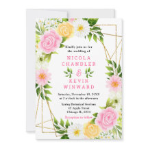 Sommar Rosa och Gula Blommor och Löv Bröllop