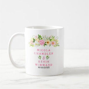 Sommar Rosa Och Gula Blommor Och Lövbröllop Kaffemugg
