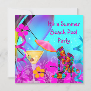 Sommar Rosa Turkos Strand Cocktailfest Inbjudningar
