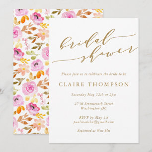 Sommar Rosa Watercolor Blommigt Script-Möhippa Inbjudningar