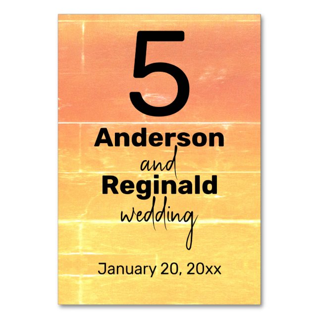 Sommar Rustic Avslappnad Gult Peach Bröllop Bordsnummer (Baksidan)