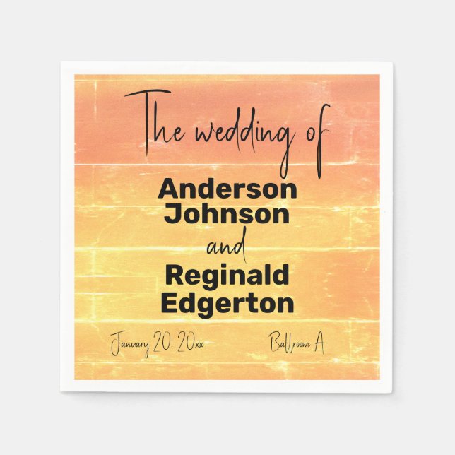 Sommar Rustic Avslappnad Gult Peach Bröllop Pappersservett (Framsidan)