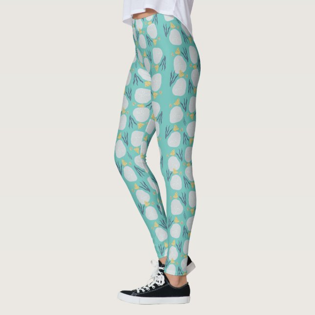 Sommar Sand Dollar Botanical Beach Mönster Leggings (Vänster)