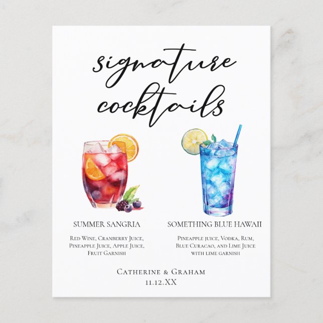 Sommar Sangria Blue Hawaii Signaturdrinkar Meny (Framsida)