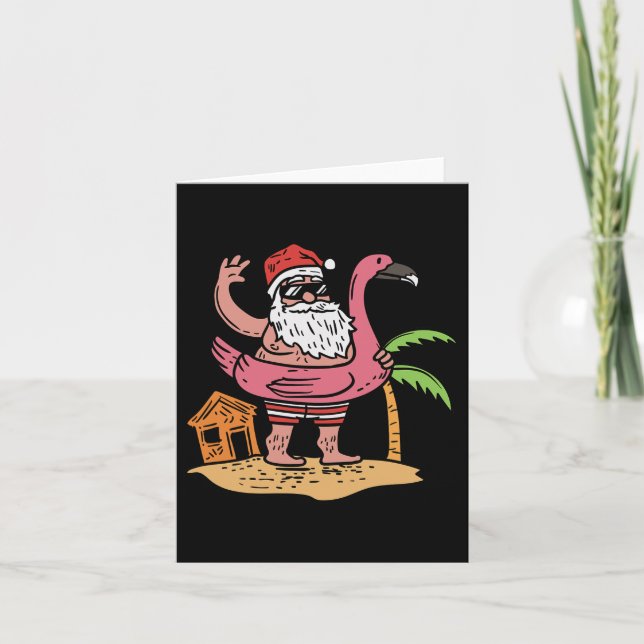 Sommar Santa Flamingo Flottör Rolig Jul i J Kort (Framsida)