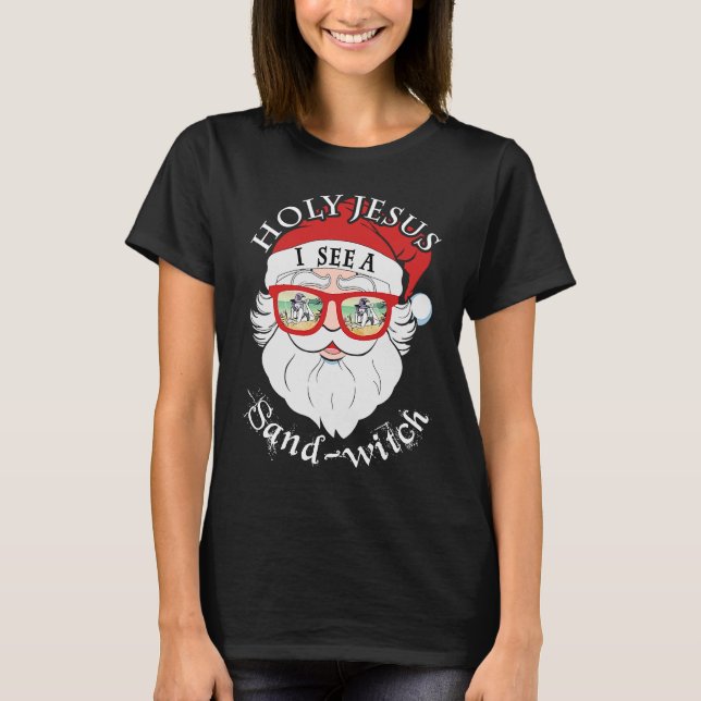 Sommar Santa Sunglass Witch Heliga Jesus ser en Sa T Shirt (Framsida)