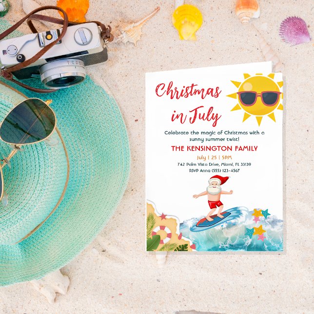 Sommar-Santa Tropisk Strand Jul i Juli  Inbjudan (Skapare uppladdad)