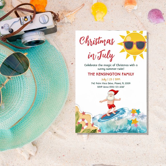 Sommar-Santa Tropisk Strand Jul i Juli  Inbjudningar (Skapare uppladdad)