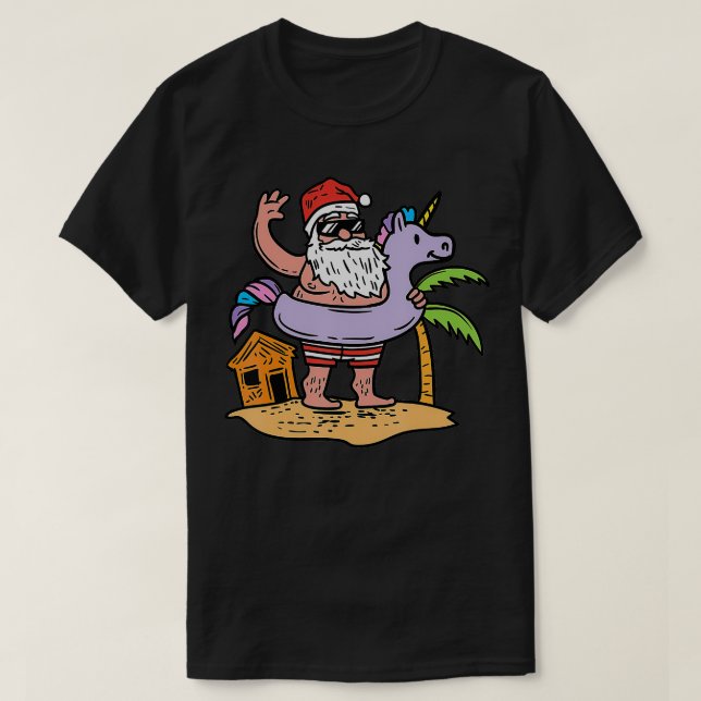 Sommar Santa Unicorn Floater - jultomten T Shirt (Design framsida)
