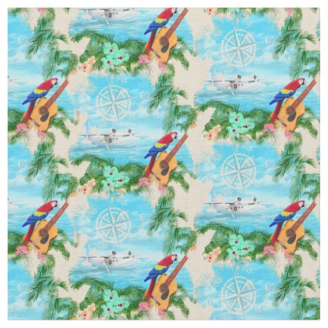 Sommar Seaplane Tropical Beach Coastal Tyg (Närbild)