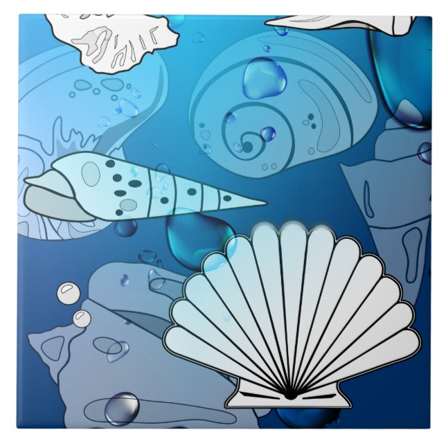 Sommar Seashells Aqua Ocean Kakelplatta (Framsidan)