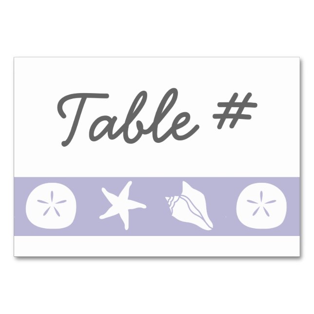 Sommar Seashells i Lavender Bord Card Bordsnummer (Framsidan)